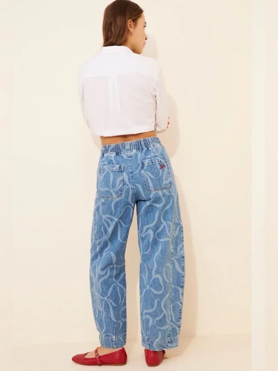 Damson Madder Felix Bows Drawstring Barrel Jeans Pull On Elastic Waist Size US 8 - Picture 3 of 15